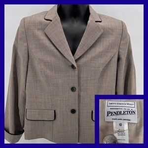 Vintage Pendleton Savvy Stretch Wool Blazer Women's 10 Brown Check Made in USA